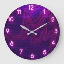 Electric Faux Purple Black Light Brick Wall Large Clock