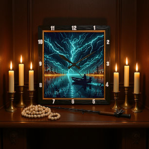 Electric Fishing Square Wall Clock