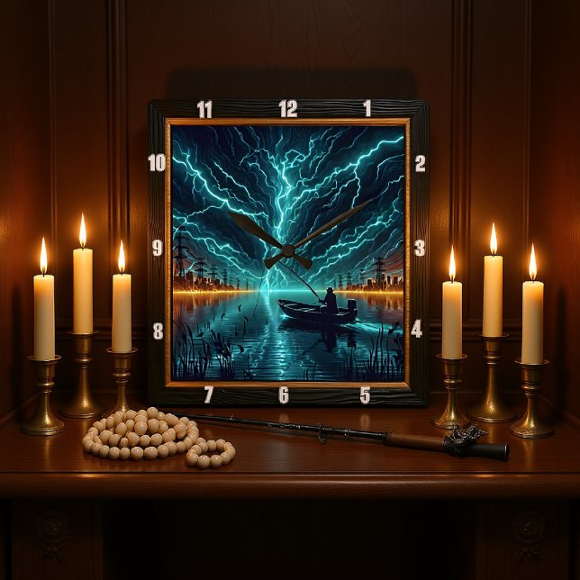 Electric Fishing Square Wall Clock (Creator Uploaded)