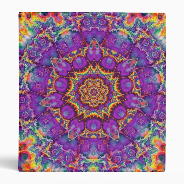 Electric Flower Purple Rainbow Kaleidoscope Art 3 Ring Binder (Front)