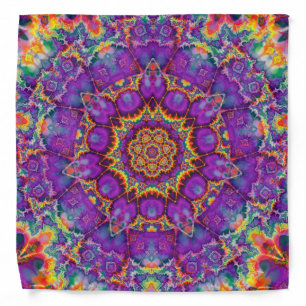 Electric Flower Purple Rainbow Kaleidoscope Art Bandana
