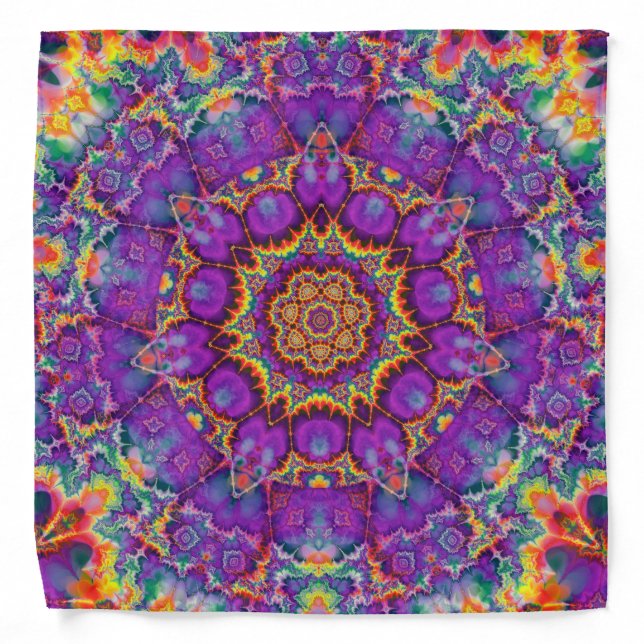 Electric Flower Purple Rainbow Kaleidoscope Art Bandana (Front)