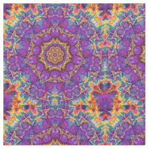 Electric Flower Purple Rainbow Kaleidoscope Art Fabric