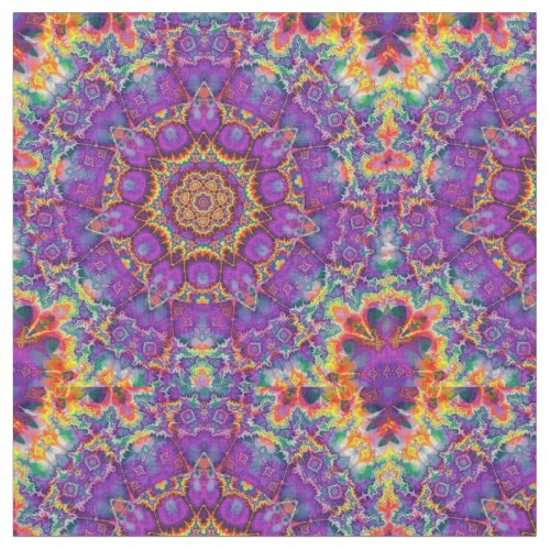Electric Flower Purple Rainbow Kaleidoscope Art Fabric