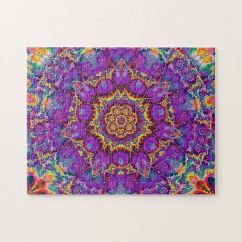 Electric Flower Purple Rainbow Kaleidoscope Art Jigsaw Puzzle