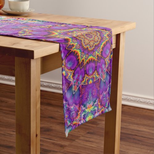 Electric Flower Purple Rainbow Kaleidoscope Art Long Table Runner