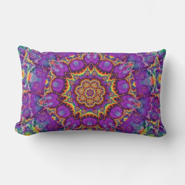 Electric Flower Purple Rainbow Kaleidoscope Art Lumbar Pillow (Front)