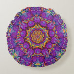 Electric Flower Purple Rainbow Kaleidoscope Art Round Pillow