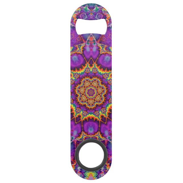 Electric Flower Purple Rainbow Kaleidoscope Art Speed Bottle Opener (Front)