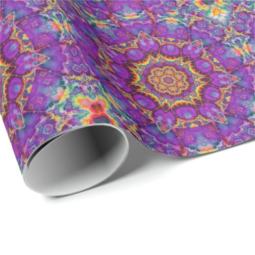 Electric Flower Purple Rainbow Kaleidoscope Art Wrapping Paper
