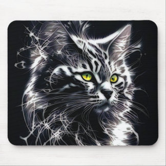 Electric Fractal Black Cat Mouse Pad