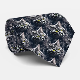 Electric Fractal Cat Neon Cyberpunk Tie