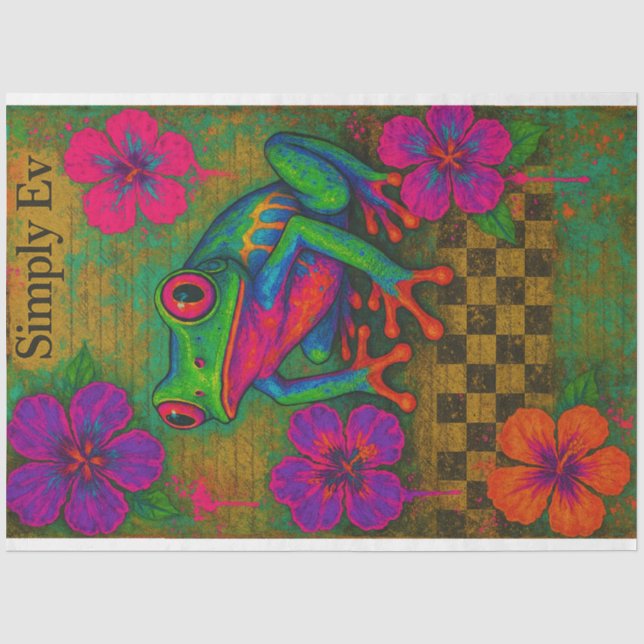 Electric Frog and Hibiscus – Decoupage Paper |  (Front)