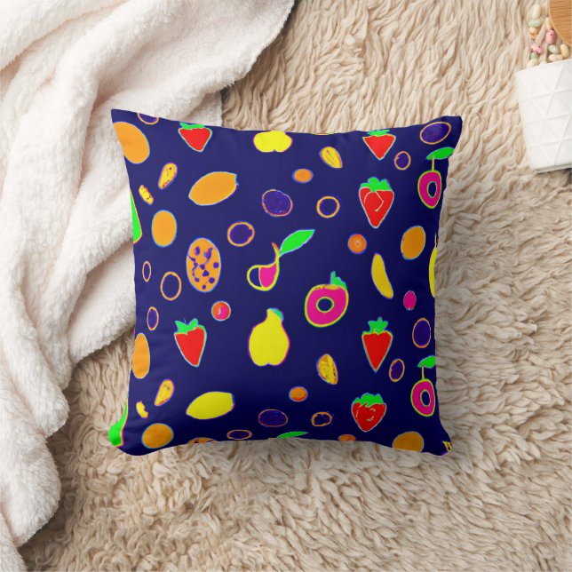 Electric Fruit Fiesta Design Throw Pillow (Blanket)