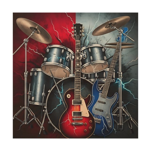 Electric Fury of Rock Wood Wall Art (Front)