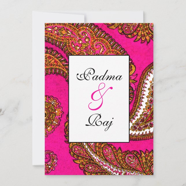 Electric Fuscia Paisley Wedding Invitation (Front)