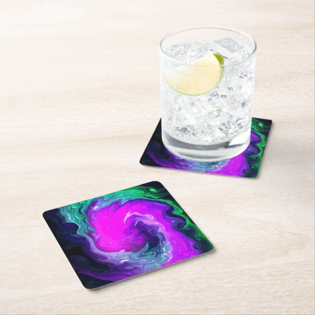 Electric Galaxy Swirl Pattern Square Paper Coaster (Insitu)