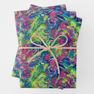 Electric Garden Neon Impressionism Vibrant Abstrac Wrapping Paper Sheets