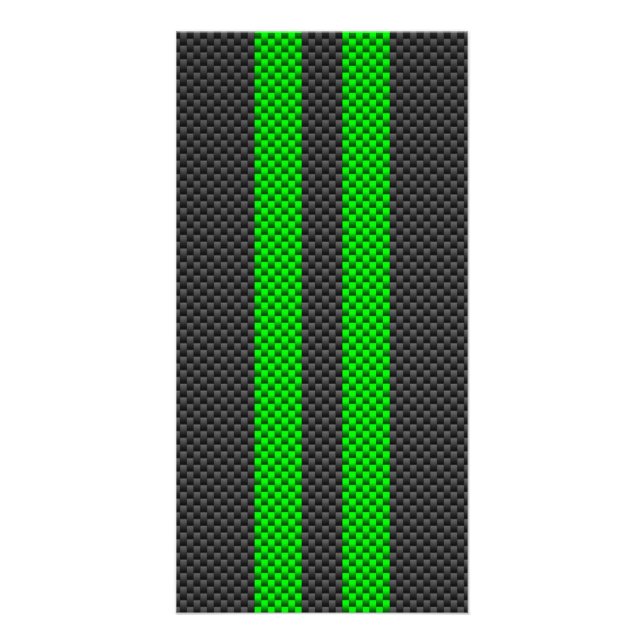 Electric Green Carbon Fiber Style Racing Stripes Card (Front)