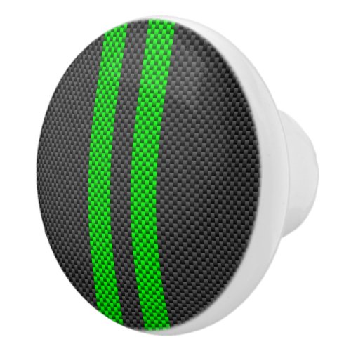 Electric Green Carbon Fiber Style Racing Stripes Ceramic Knob