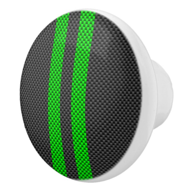 Electric Green Carbon Fiber Style Racing Stripes Ceramic Knob (Right)