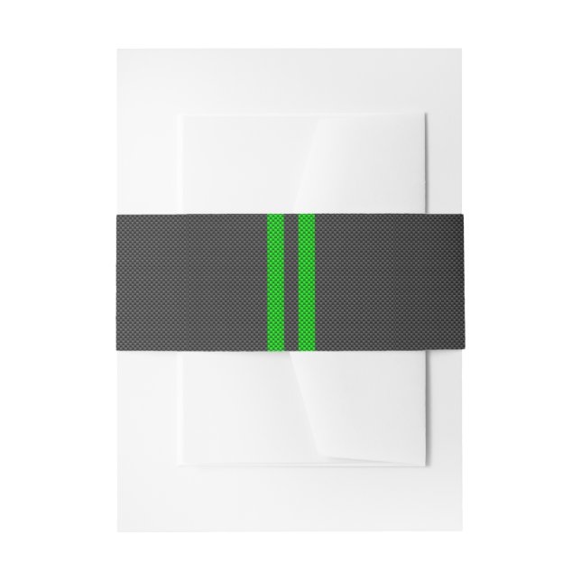 Electric Green Carbon Fiber Style Racing Stripes Invitation Belly Band (Front Example)