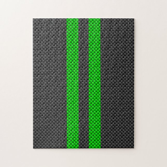 Electric Green Carbon Fiber Style Racing Stripes Jigsaw Puzzle (Vertical)