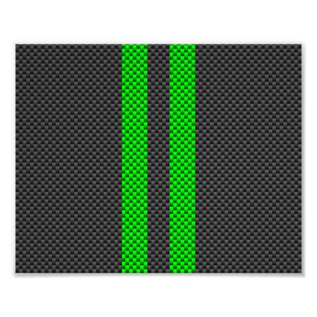 Electric Green Carbon Fiber Style Racing Stripes Photo Print (Front)