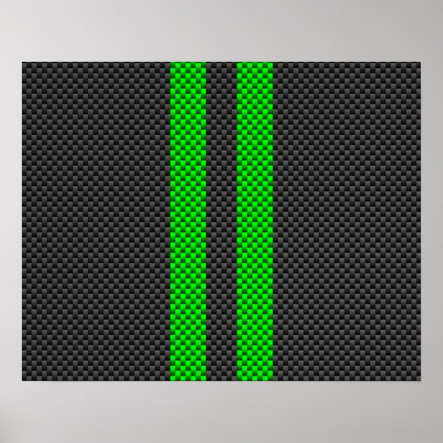Electric Green Carbon Fiber Style Racing Stripes Poster (Front)