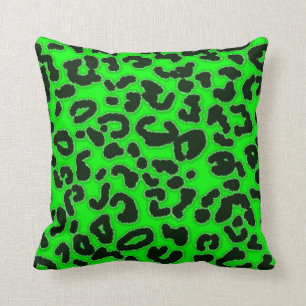 Electric Green Leopard Pattern Animal Print Throw Pillow