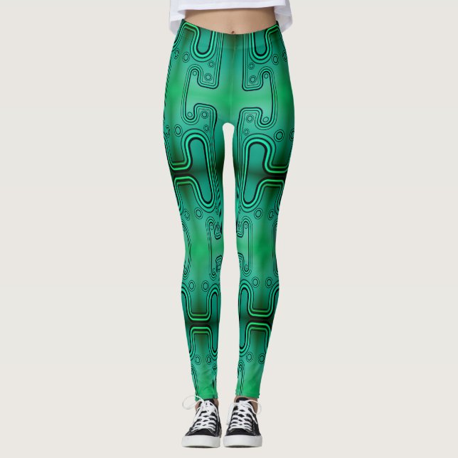 Electric Green Mechanical Android Futuristic Robot Leggings (Front)