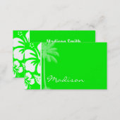 Electric Green Tropical Hibiscus; Palm Business Card (Front/Back)