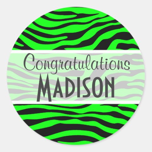 Electric Green Zebra Stripes Animal Print Classic Round Sticker