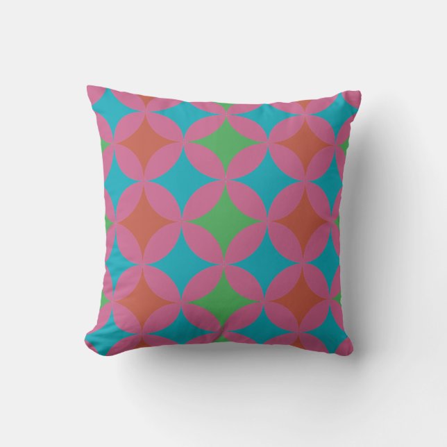 Electric Groovy 70's blue pink green pattern Throw Pillow (Front)
