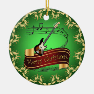 Electric Guitar 01-Musical Scroll-Merry Christmas~ Ceramic Ornament