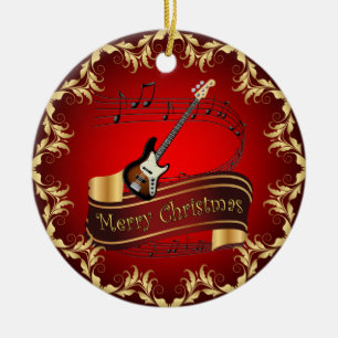 Electric Guitar 01-Musical Scroll-Merry Christmas~ Ceramic Ornament
