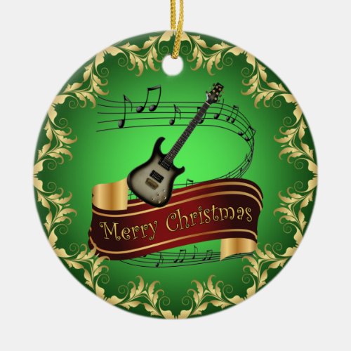 Electric Guitar 02_Musical Scroll_Merry Christmas Ceramic Ornament