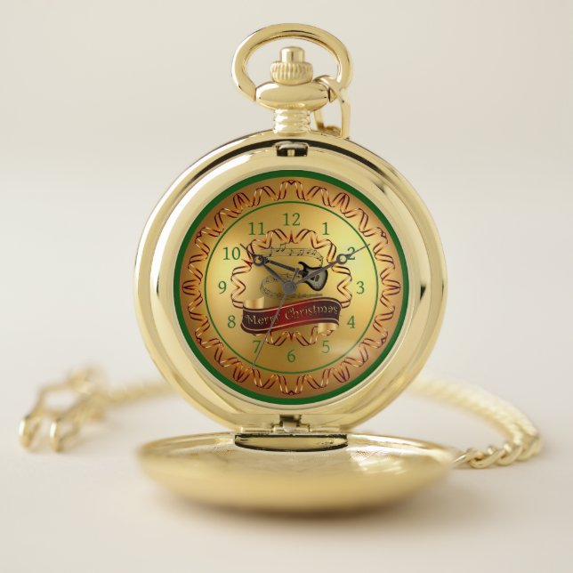 Electric Guitar 02-Musical Scroll-Merry Christmas- Pocket Watch (Inside)