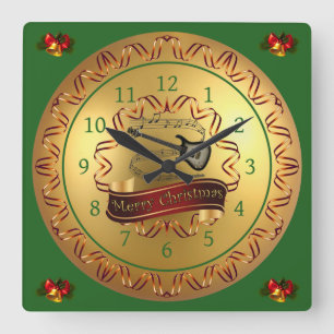 Electric Guitar 02-Musical Scroll-Merry Christmas- Square Wall Clock
