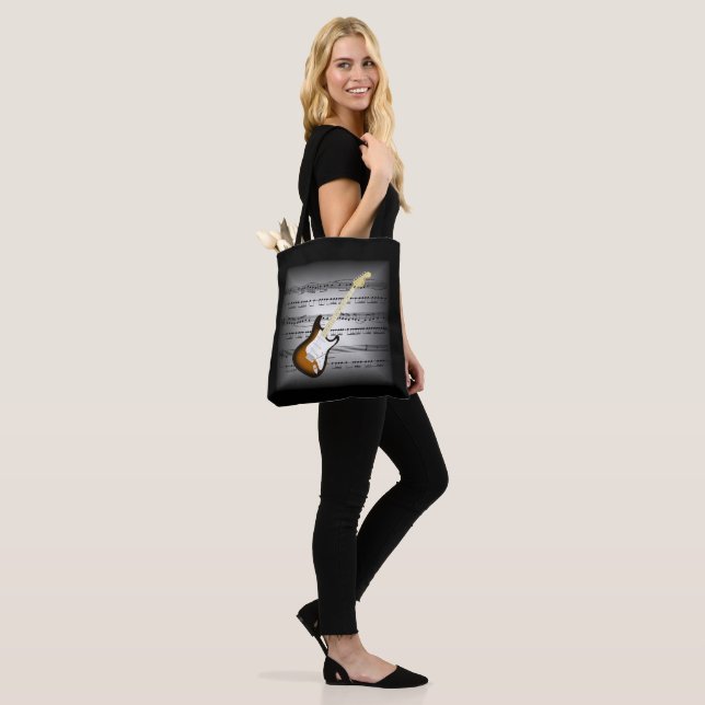 Electric Guitar~3-D Sheet Music~Pillow Gray/Black~ Tote Bag (On Model)