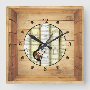Electric Guitar ~ 3 Dimensional ~ Folk Art Box ~ Square Wall Clock