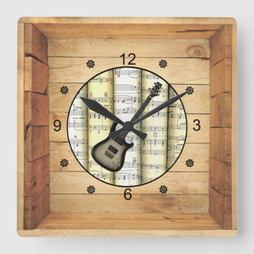 Electric Guitar  3 Dimensional  Folk Art Box  Square Wall Clock