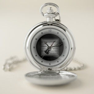 Electric Guitar ~ 3D Sheet Music ~ Pillow Silver ~ Pocket Watch