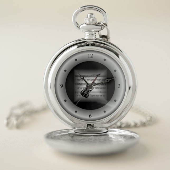 Electric Guitar ~ 3D Sheet Music ~ Pillow Silver ~ Pocket Watch (Inside)