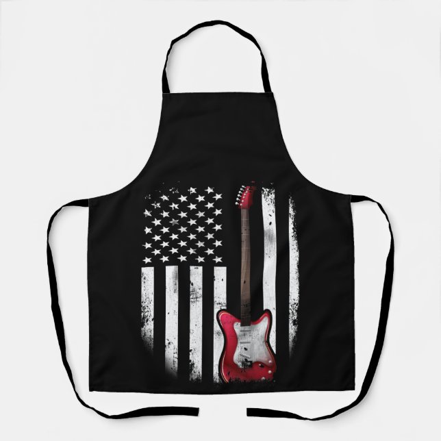 Electric Guitar American US Flag Music Player Apron (Front)