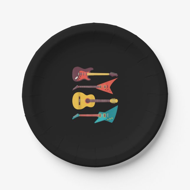 Electric Guitar And Acoustic Guitar Musician Gift Paper Plates (Front)