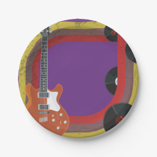 Electric Guitar and Vinyl Records Vintage Music Paper Plates