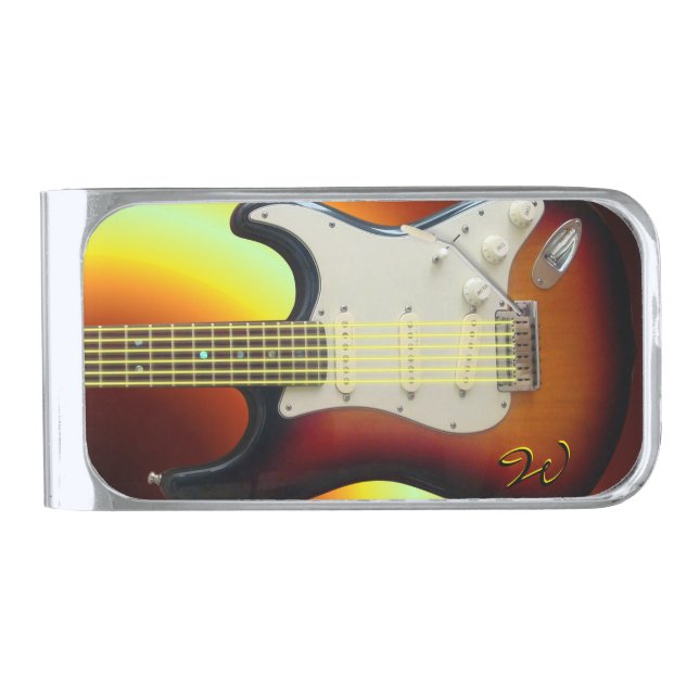 Electric Guitar Art 1 Silver Finish Money Clip (Front)