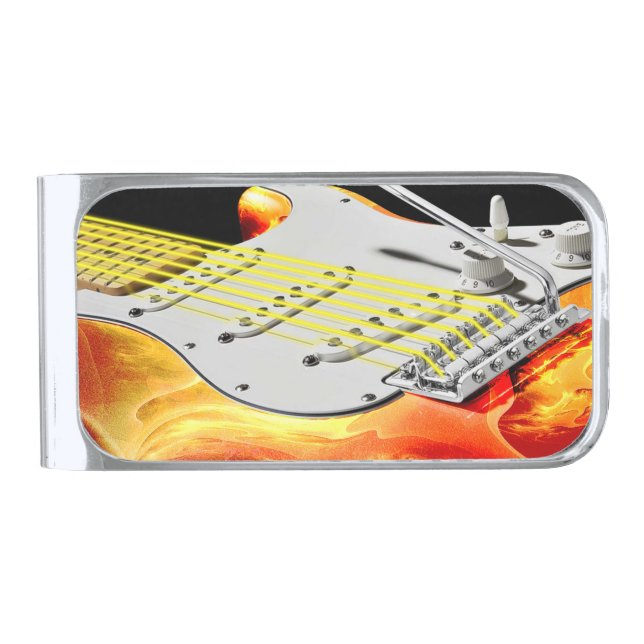 Electric Guitar Art 2 Silver Finish Money Clip (Front)