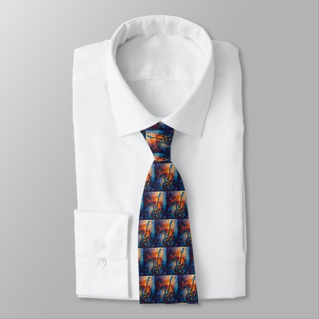 Electric Guitar Art Neck Tie (Tied)
